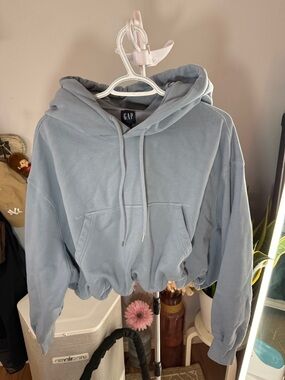 GAP Light Blue Cropped Hoodie with Drawstring